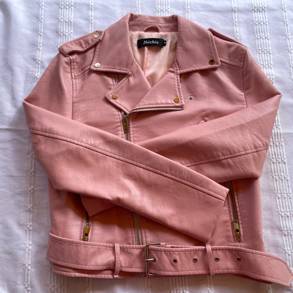 Chic Pink Leather Jacket for Girls